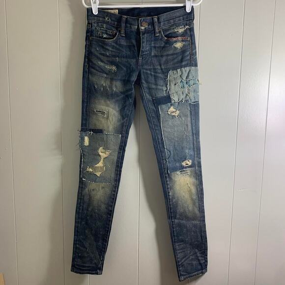 vintage 2000s POLO RALPH LAUREN TOMPKINS SKINNY distressed denim jeans bottom 26 - Picture 2 of 8